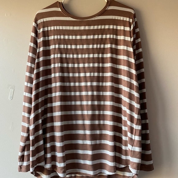 old navy luxe brown & white striped shirt - Picture 1 of 5